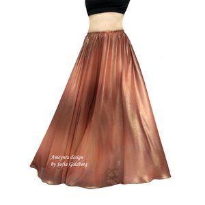 Sparkly Ameynra Maxi Skirt with slit. Orange Brown Gold color mix. Size M. New